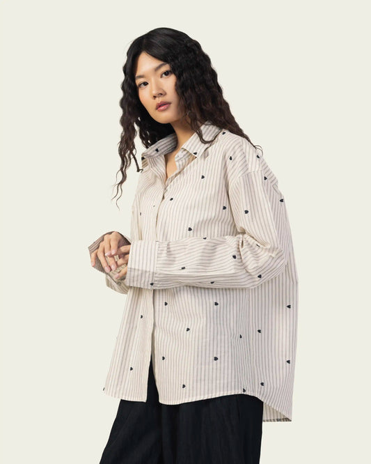 Striped Shirt with Hearts Embroidery