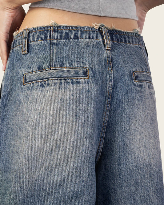 Raw Waistband Wide Leg Jeans