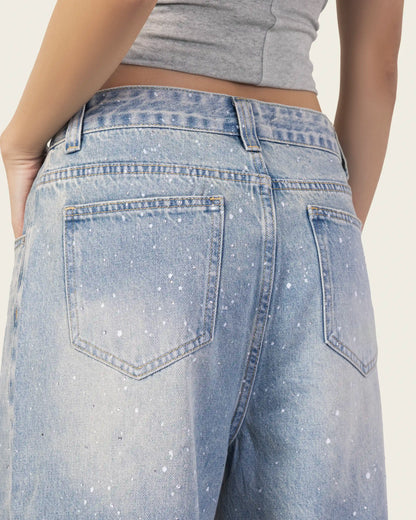 Wide Leg Jeans With Paint Splatter Design