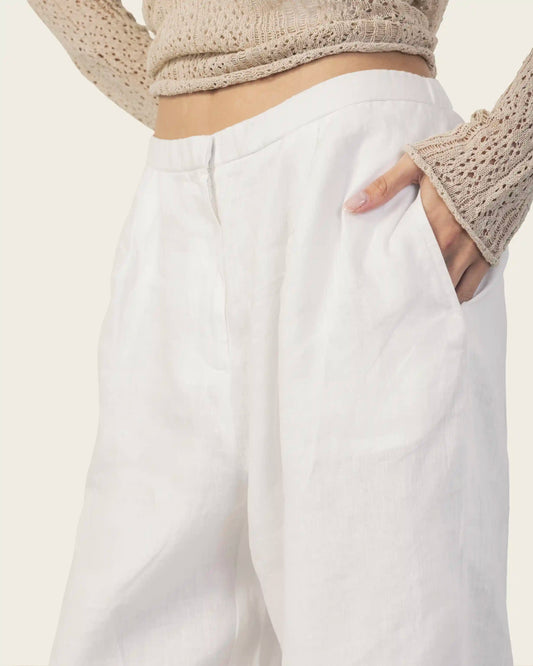 White Wide Leg Linen Pants