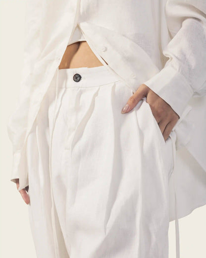 White Barrel Linen Pants
