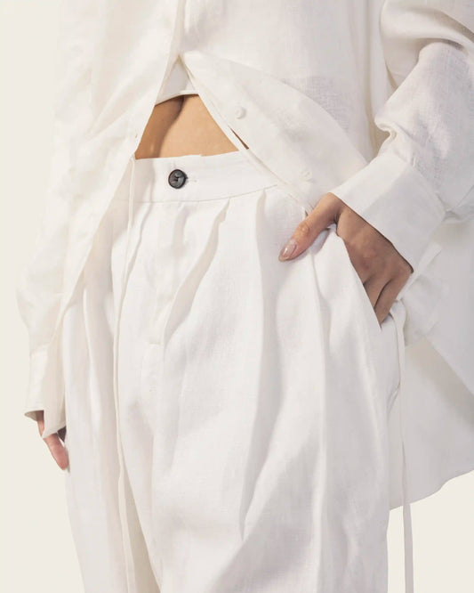 White Barrel Linen Pants