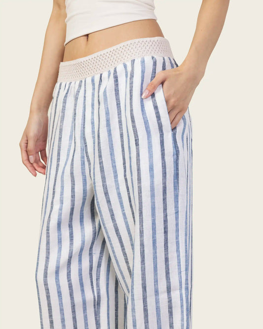 Wide Leg Linen Pants in Blue Strips