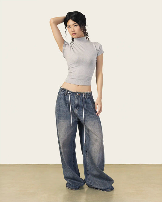 Top with Mock Neck in Light Grey