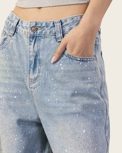 Wide Leg Jeans With Paint Splatter Design
