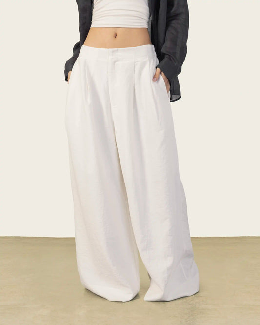White Wide Leg Linen Trousers
