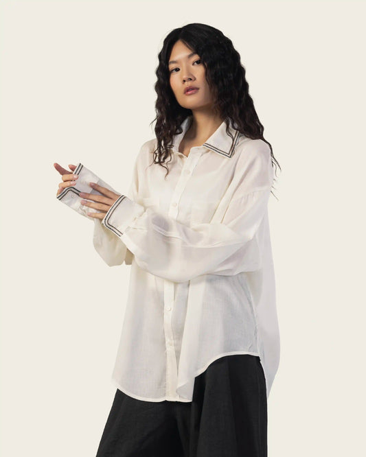 Sheer White Shirt With Embroidery Detail