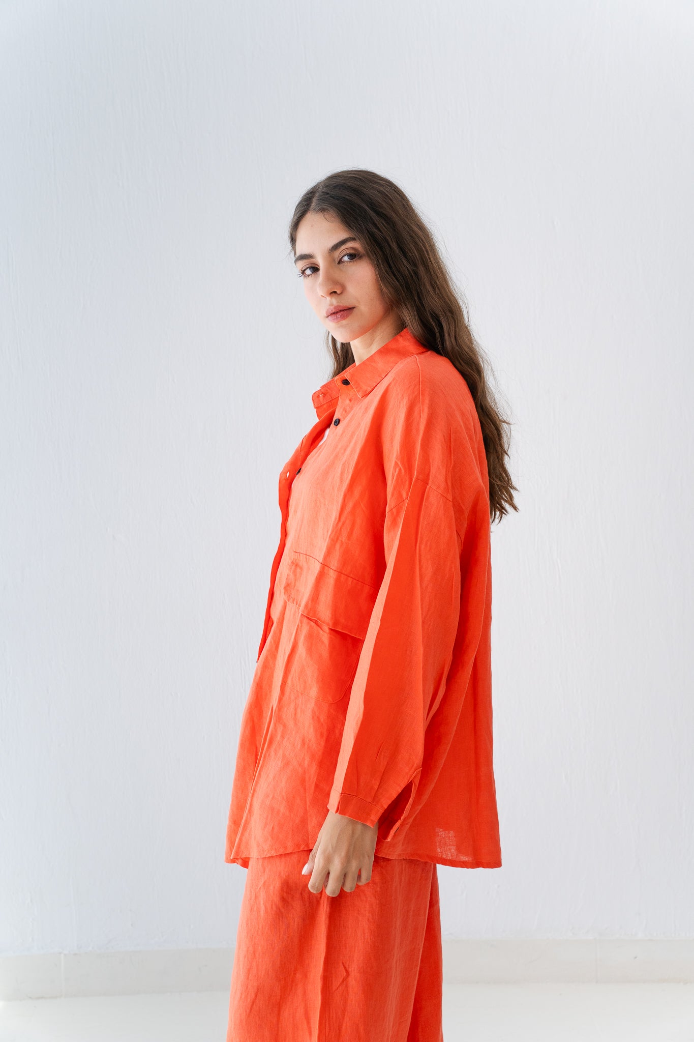 Linen Blouse In Orange
