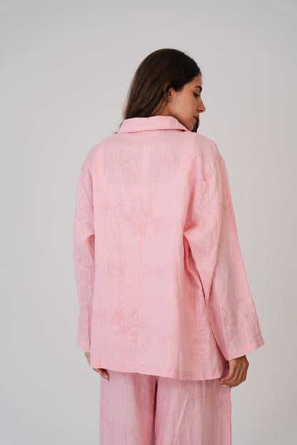 Flowered Linen Blazer In Cotton Candy