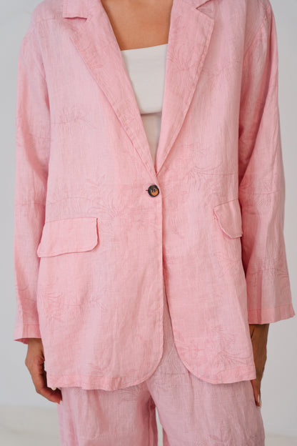 Flowered Linen Blazer In Cotton Candy