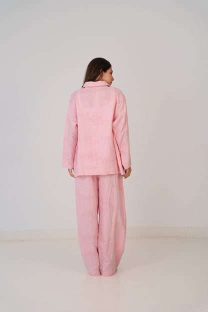 Flowered Linen Blazer In Cotton Candy