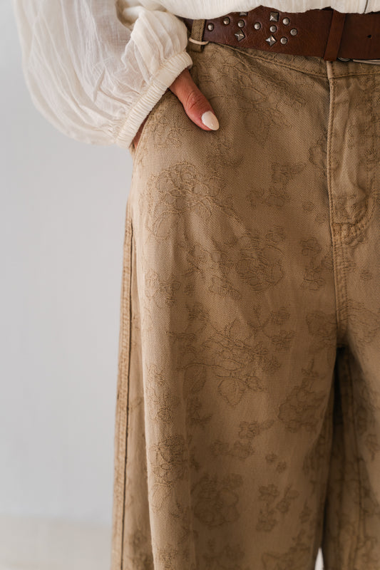 Beige Flowered Pants