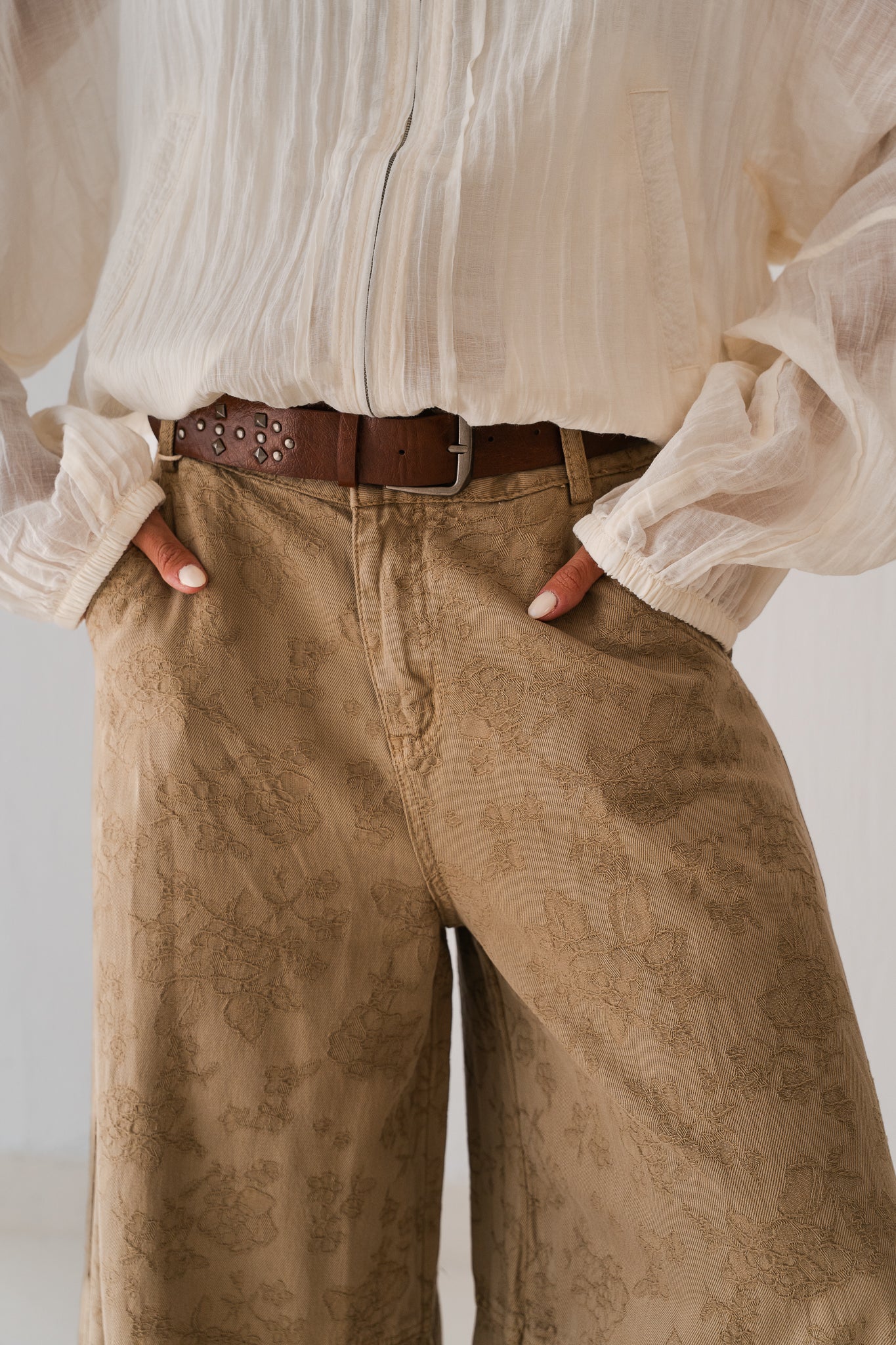 Beige Flowered Pants