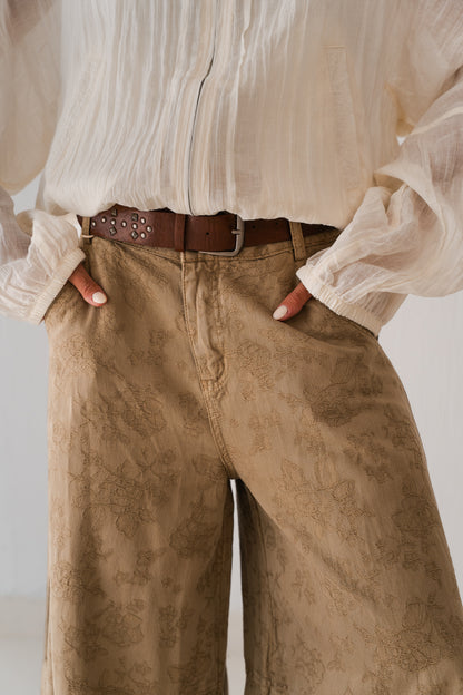 Beige Flowered Pants