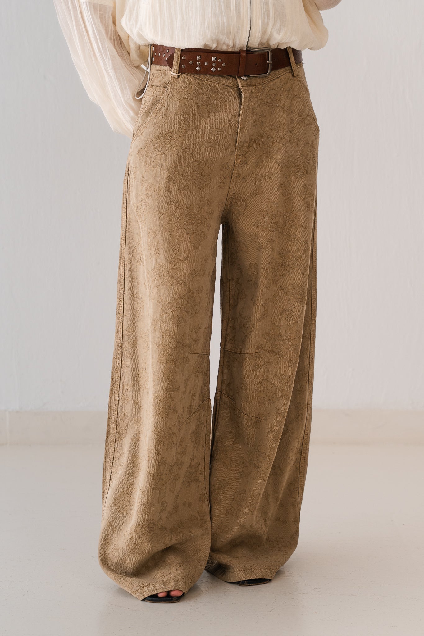 Beige Flowered Pants