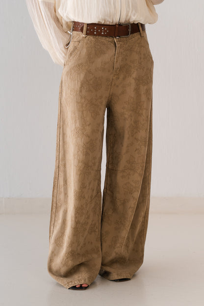 Beige Flowered Pants