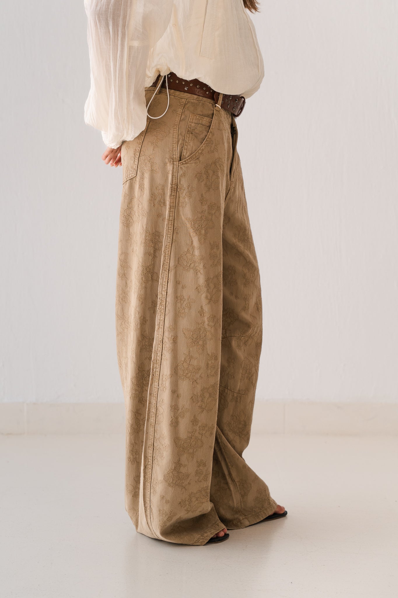 Beige Flowered Pants