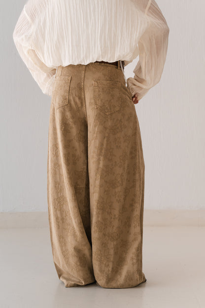 Beige Flowered Pants