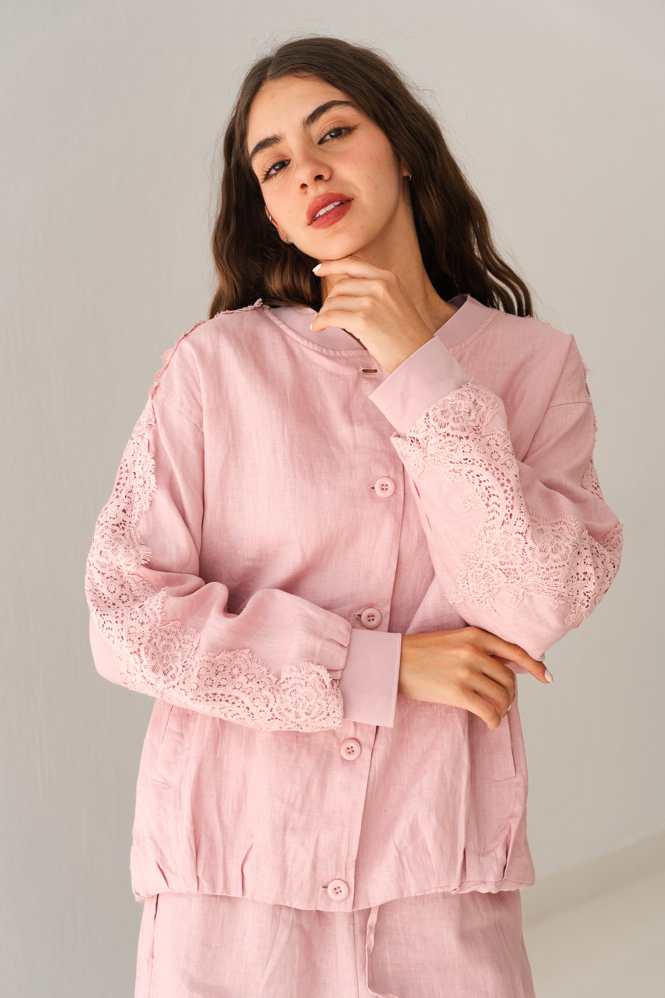 Embroidered Blazer In Baby Pink