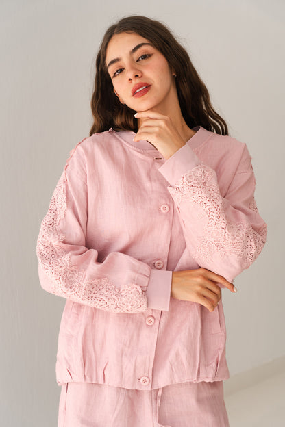 Embroidered Blazer In Baby Pink