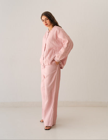 Embroidered Blazer In Baby Pink