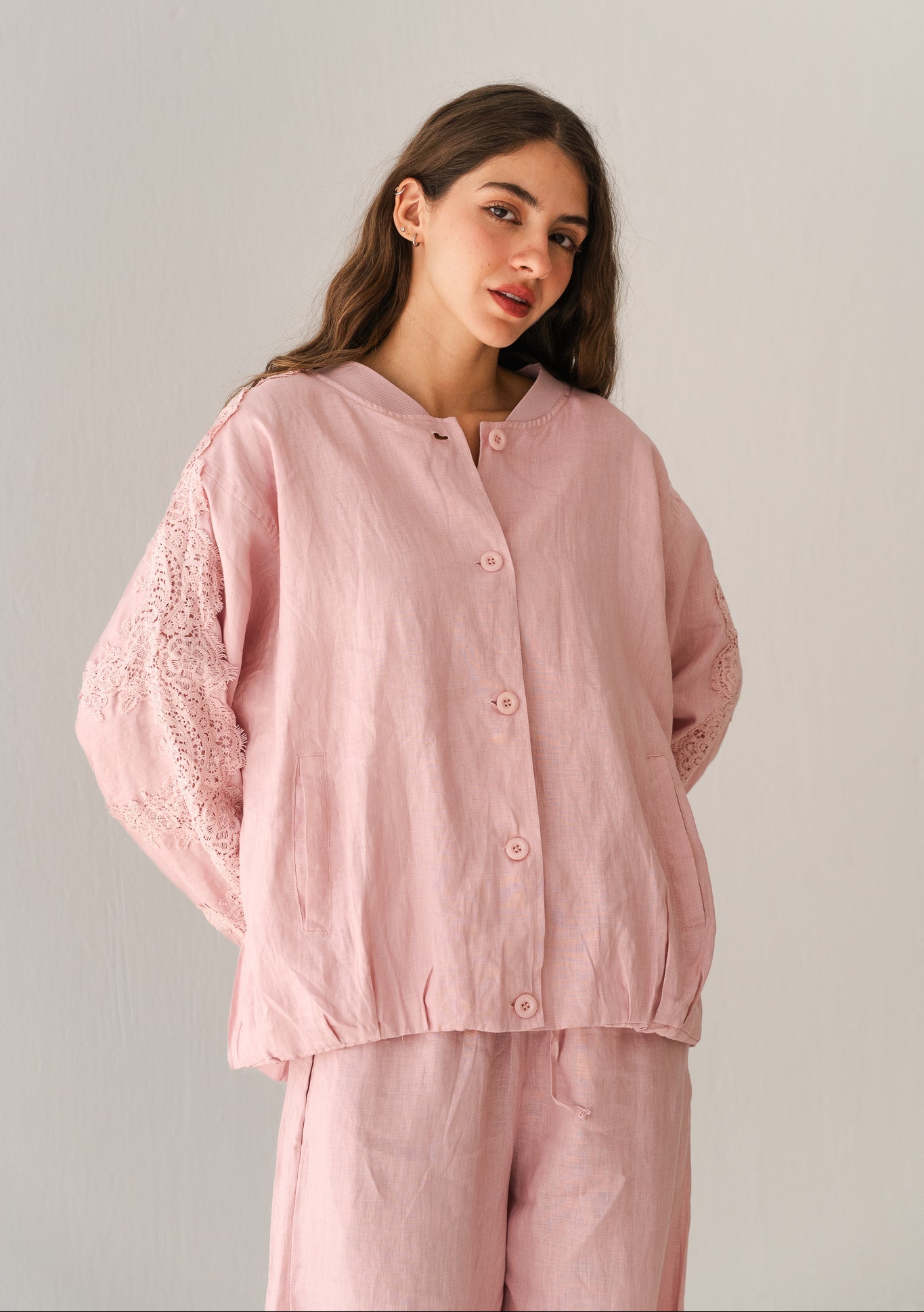 Embroidered Blazer In Baby Pink