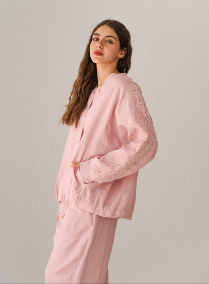 Embroidered Blazer In Baby Pink