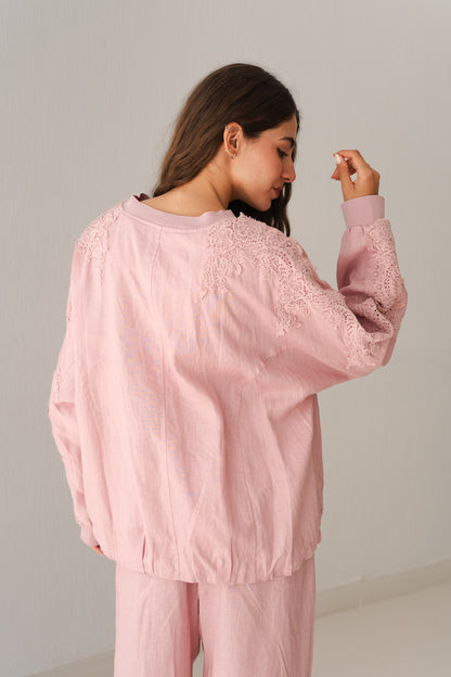Embroidered Blazer In Baby Pink