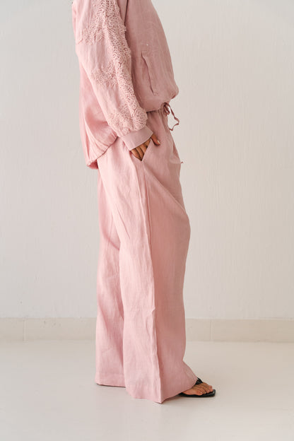 Embroidered Pants In Baby Pink
