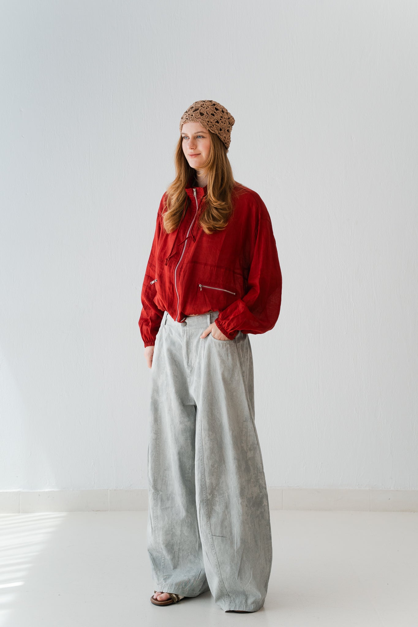 Loose Printed Pants In Cream
