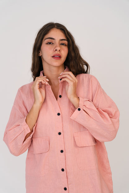 Linen Blouse In Dusty Pink