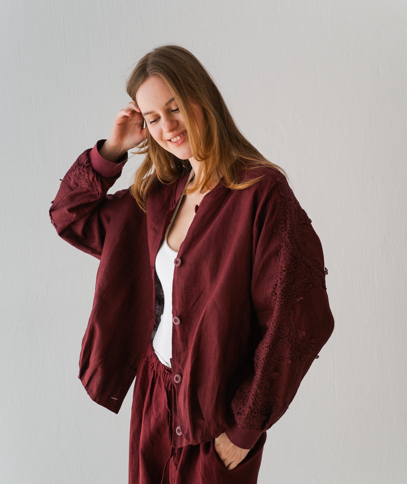 Embroidered Blazer In Maroon