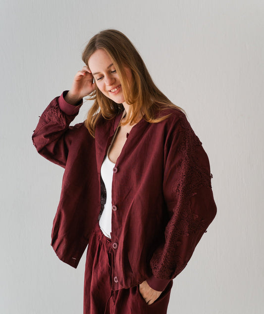 Embroidered Blazer In Maroon