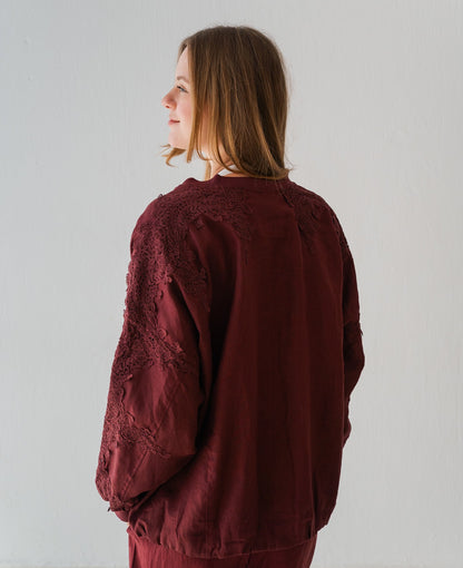 Embroidered Blazer In Maroon