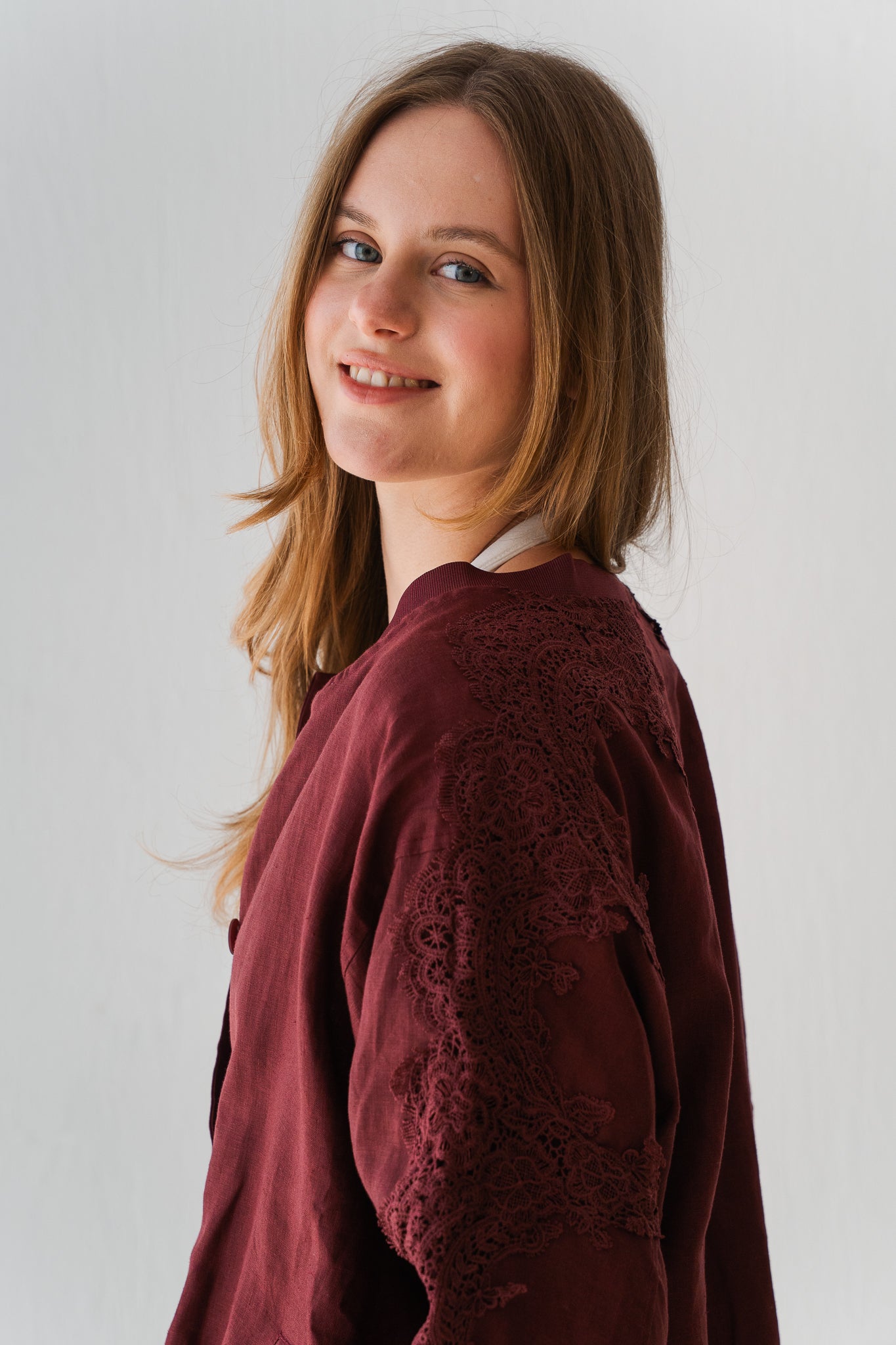 Embroidered Blazer In Maroon