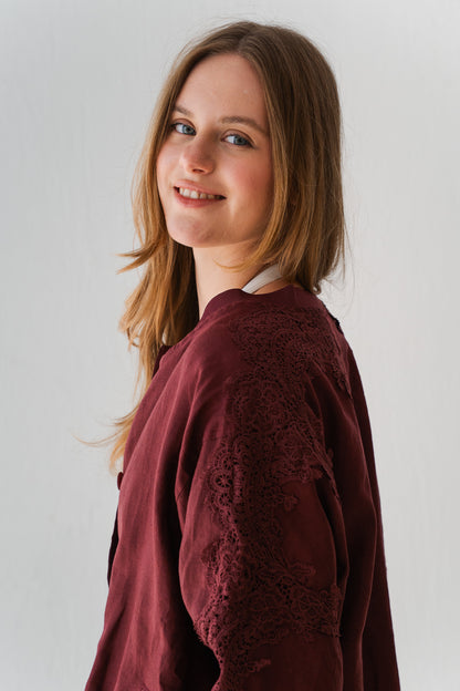 Embroidered Blazer In Maroon