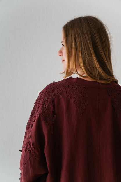 Embroidered Blazer In Maroon