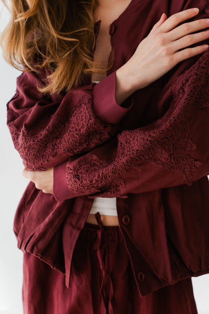 Embroidered Blazer In Maroon