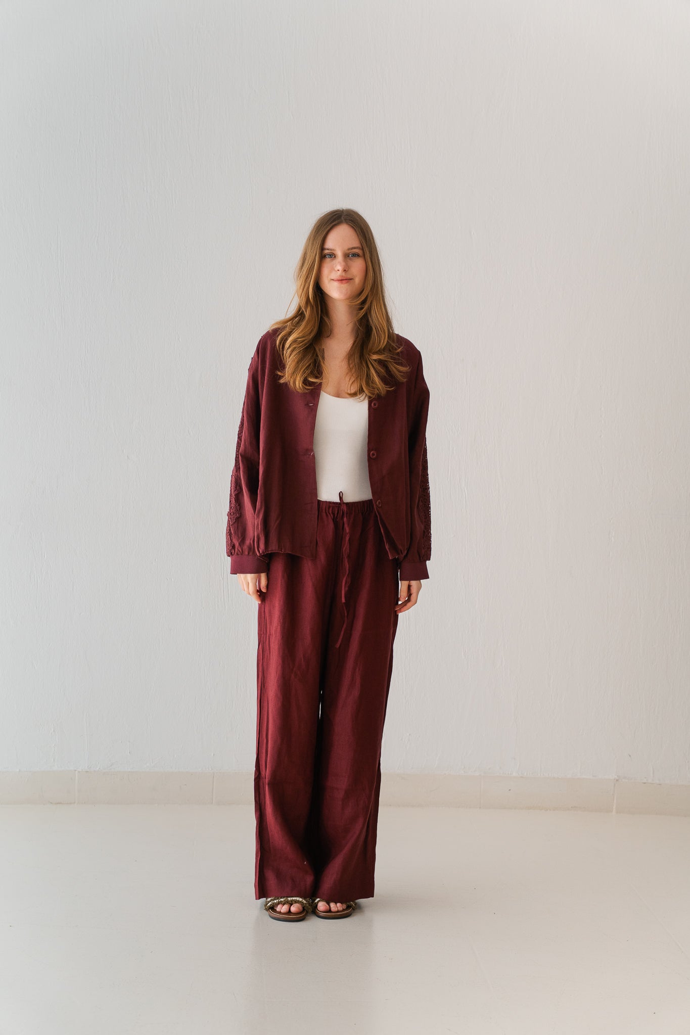 Embroidered Blazer In Maroon