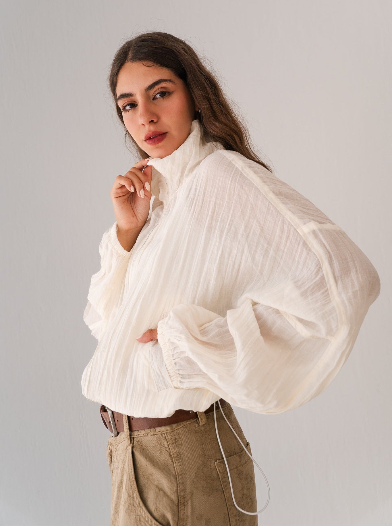 White Ruffled Sweat Shirt