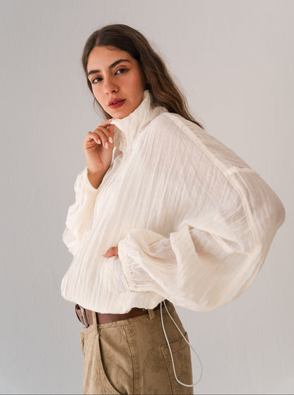White Ruffled Sweat Shirt