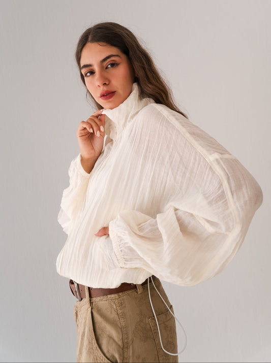 White Ruffled Sweat Shirt
