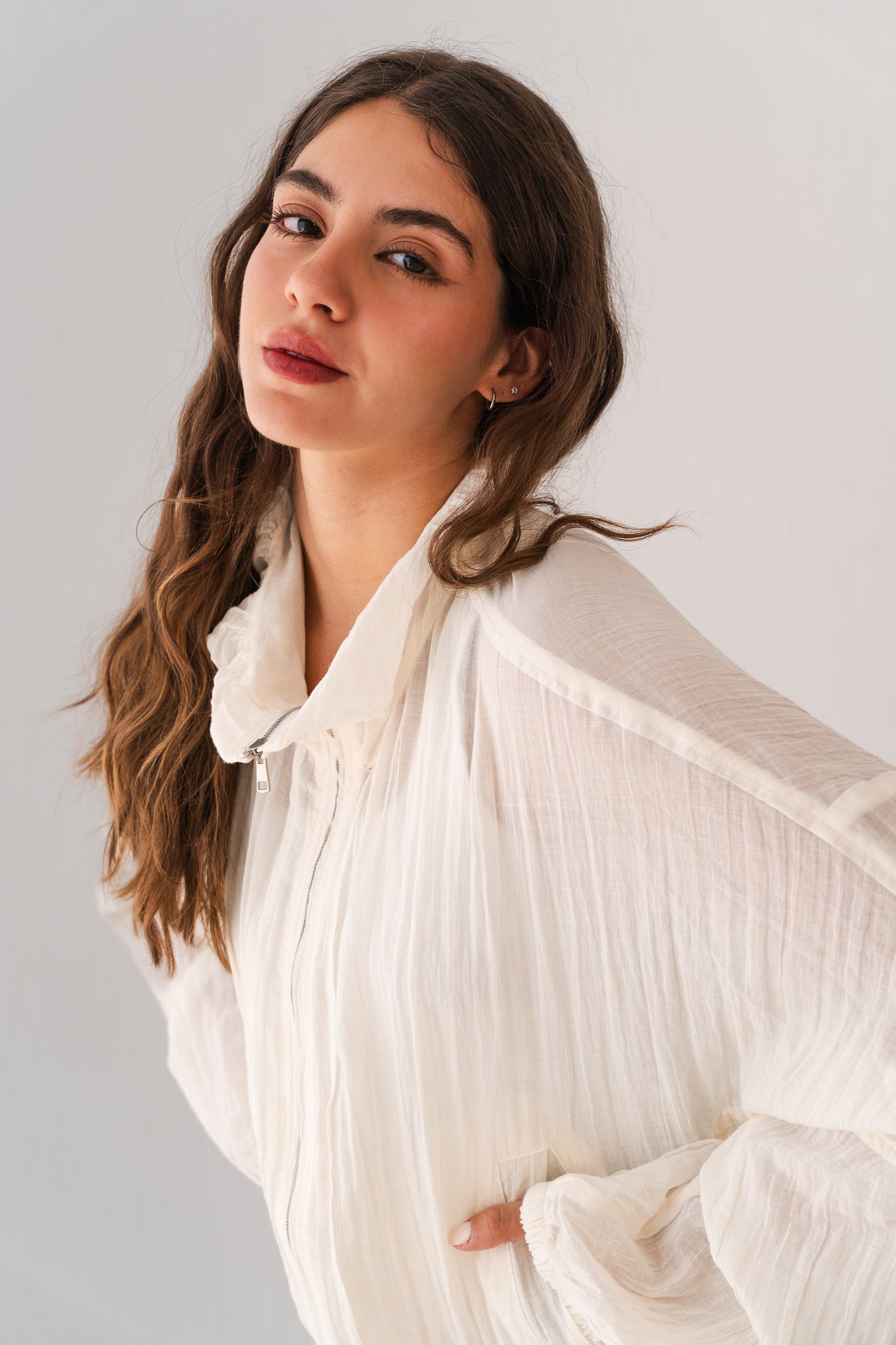 White Ruffled Sweat Shirt