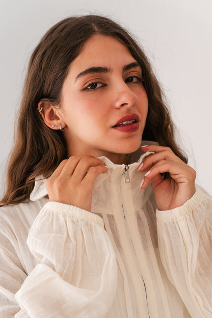 White Ruffled Sweat Shirt