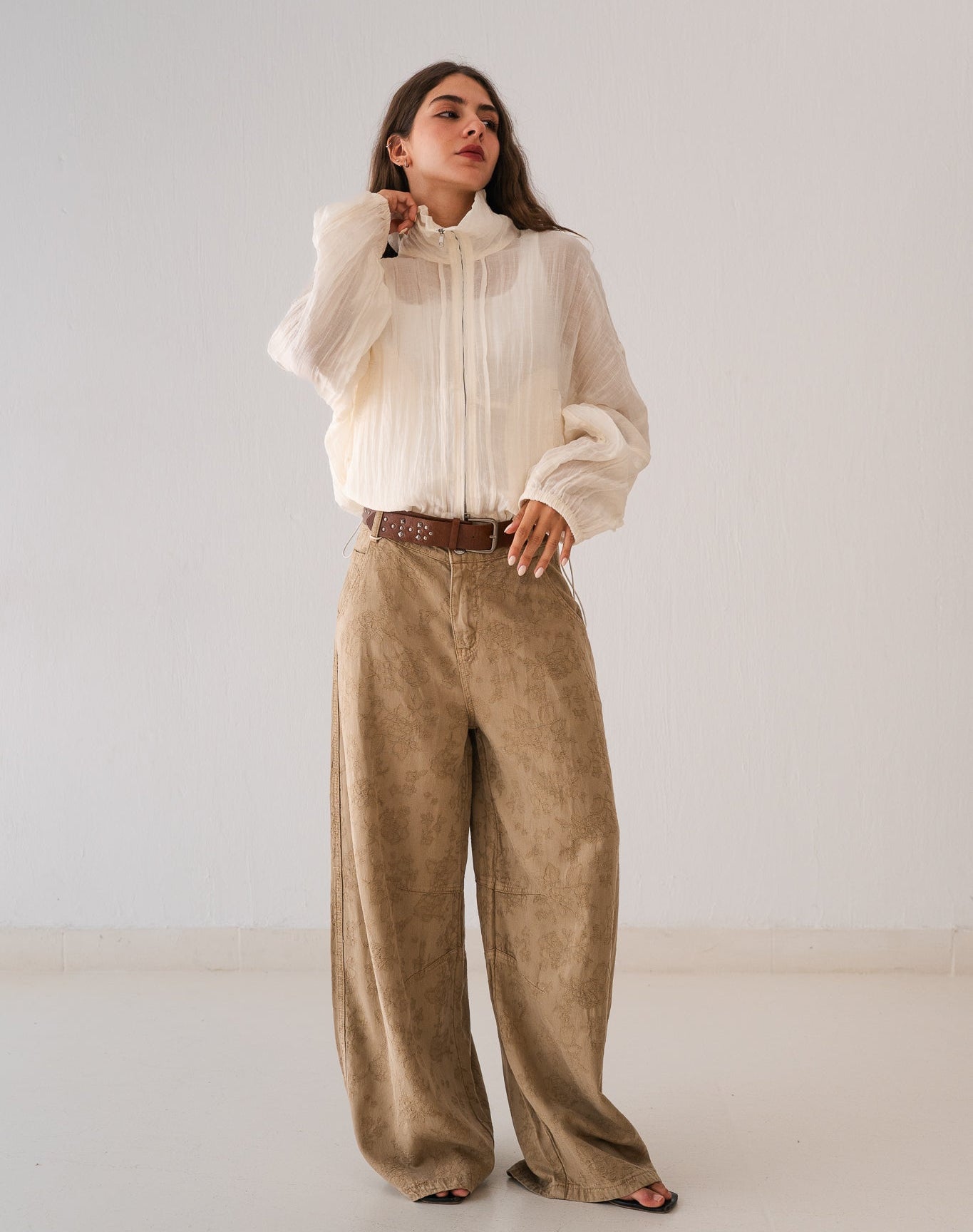 White Ruffled Sweat Shirt