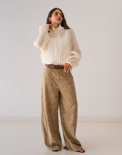 White Ruffled Sweat Shirt