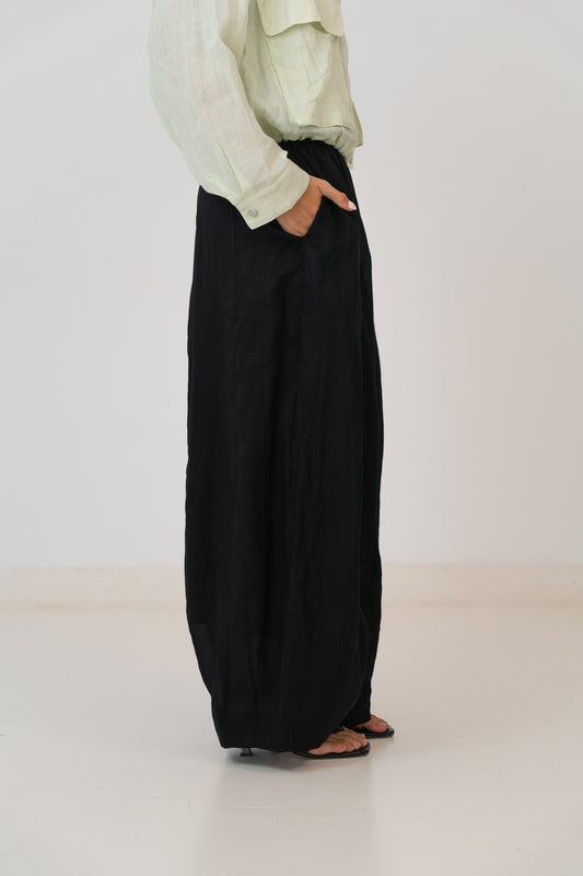 Black Linen Balloon Pants