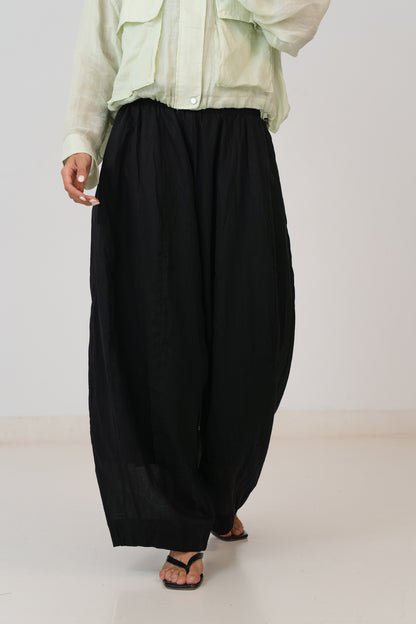 Black Linen Balloon Pants