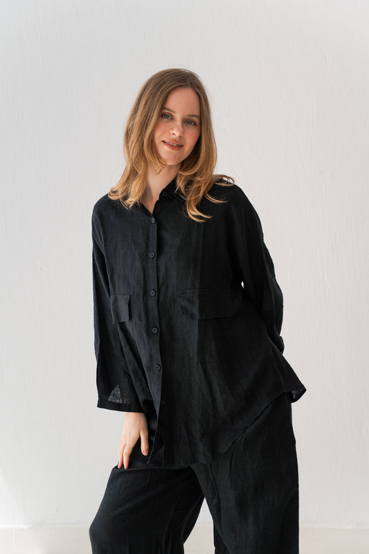 Linen Blouse In Black