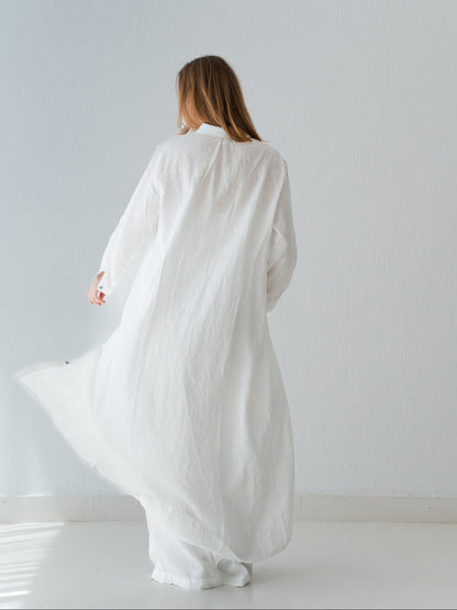 Soft Linen Long Shirt In White
